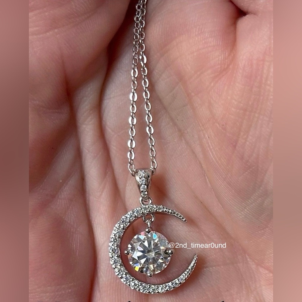 2 CT tw Crescent Moon Moissanite Necklace Pendant